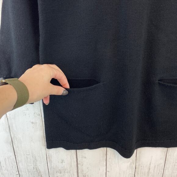J. Crew Black Merino Wool 3/4 Sleeve Pocket Tunic Sweater C8696 Size Small - Picture 3 of 10